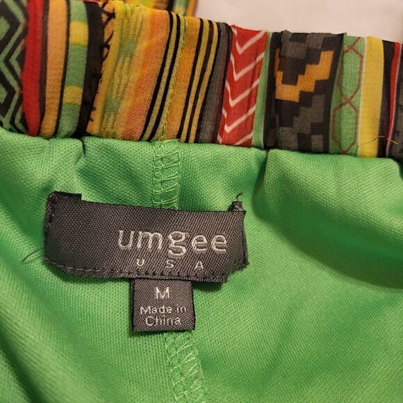 Umgee yellow/green/red tibal design wide leg pants - Picture 2 of 6